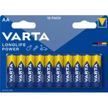 Varta Batterie Alkaline, Mignon, AA, LR06, 1.5V Longlife Power, Retail Blister 10-Pack