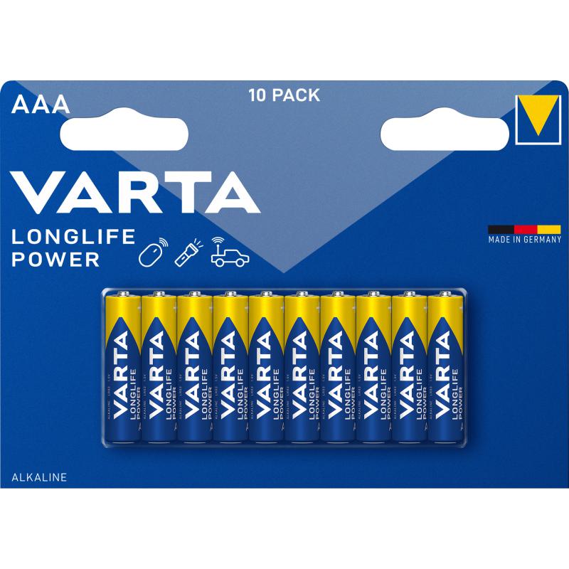 Varta Batterie Alkaline, Micro, AAA, LR03, 1.5V Longlife Power, Retail Blister 10-Pack