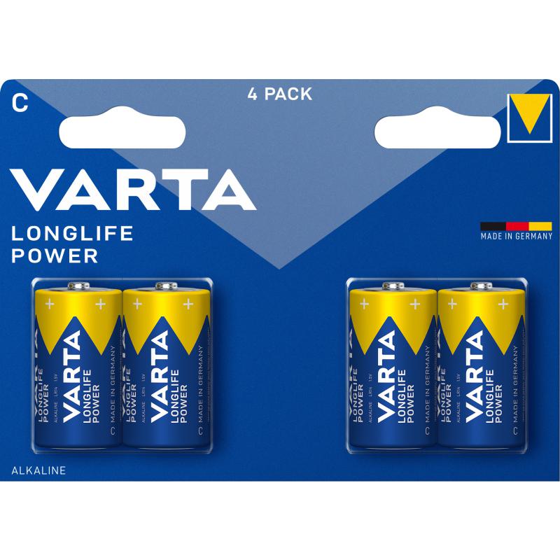 Varta Batterie Alkaline, Baby, C, LR14, 1.5V Longlife Power, Retail Blister 4-Pack