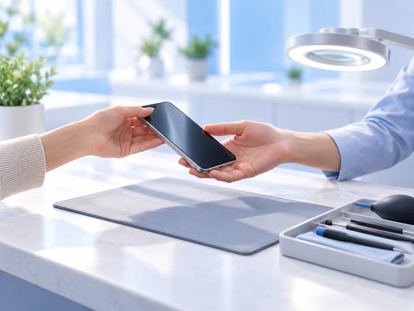 Smartphone wird zur persönlichen und unverbindlichen Prüfung übergeben