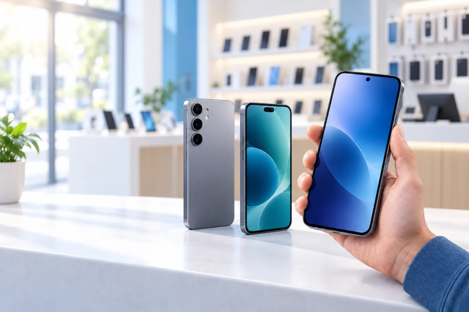 Mehrere moderne Smartphones bei einer unverbindlichen Gerätebewertung